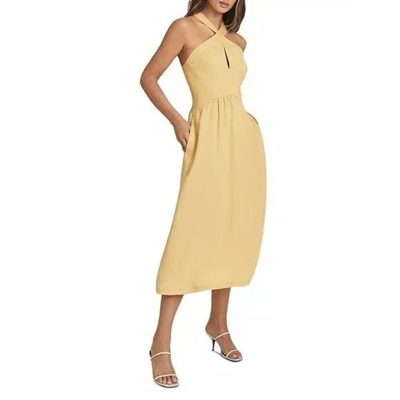 Reis Dresses Reiss Yellow Orla Halter Midi Dress Size